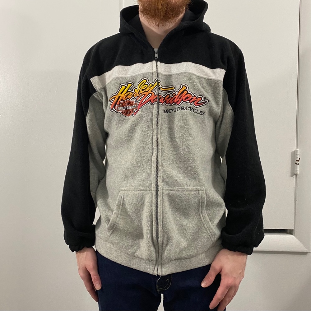 Harley Davidson Grey Black Full Zip Sweatshirt L